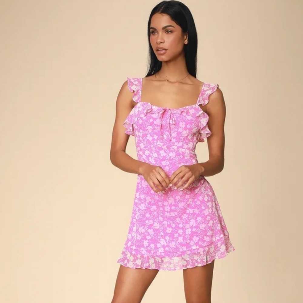 Lulus Livi Floral Ruffle Mini Dress NWT